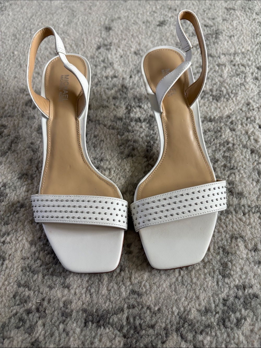 Michael Kors White Studded Square-Toe Slingback Heels